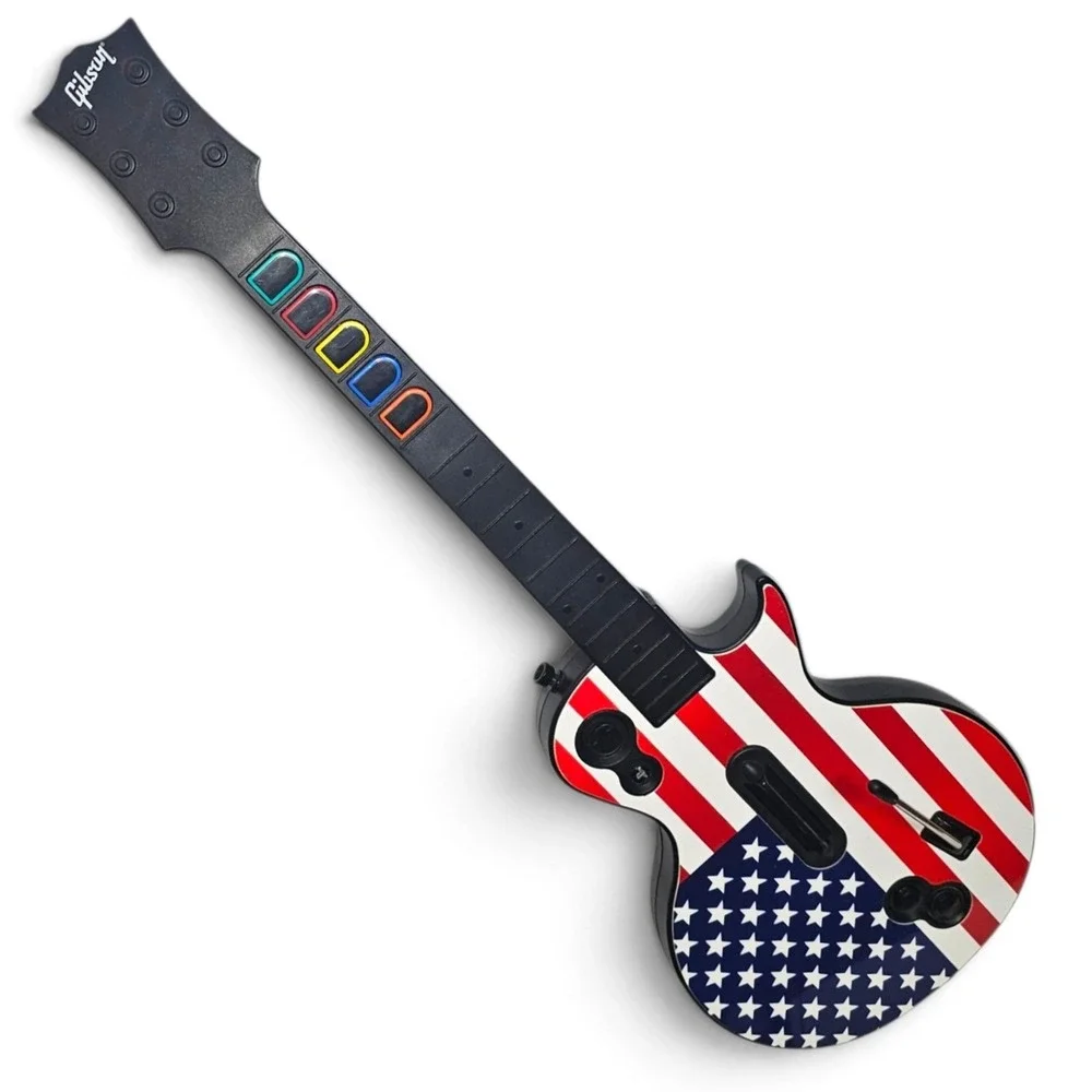 PS3 Wireless Gibson Les Paul Guitar Hero Controller Red Octane US Flag No Dongle